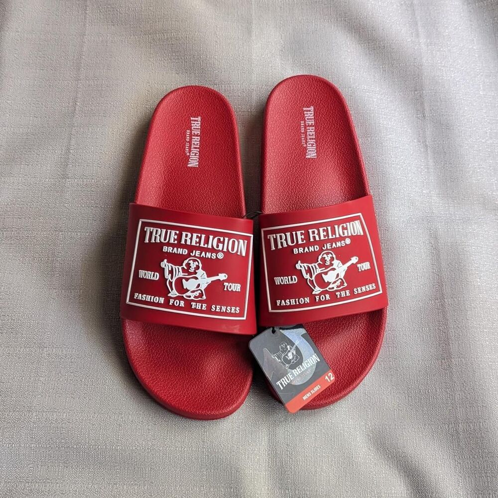 True Religion Red Kendrick Slides Men's size 12 NEW!
